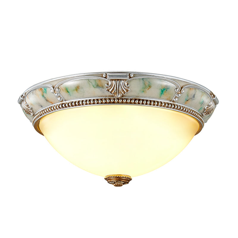 Ivory Glass Flushmount Traditional Corridor Light - 1 Head Silver Dome 11’/15’/19’ Diameter