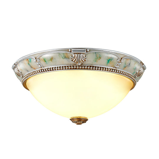 Ivory Glass Flushmount Traditional Corridor Light - 1 Head Silver Dome 11’/15’/19’ Diameter