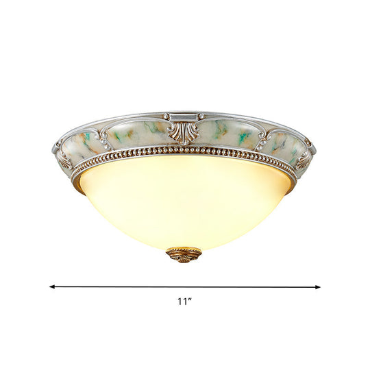 Ivory Glass Flushmount Traditional Corridor Light - 1 Head Silver Dome 11/15/19 Diameter