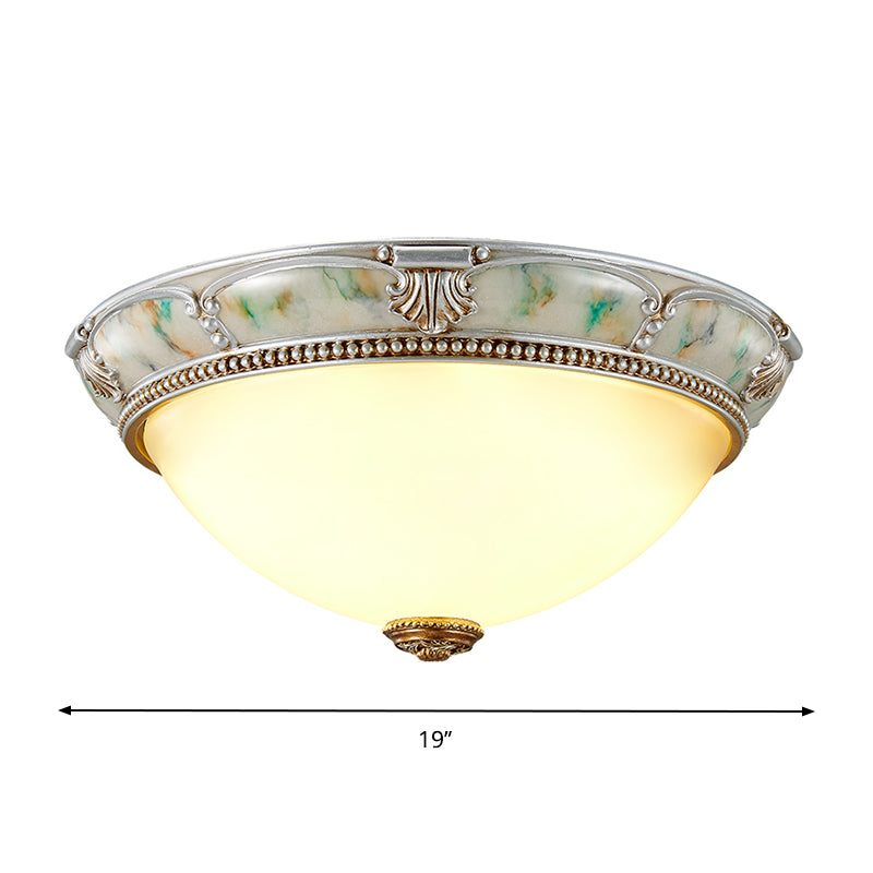 Ivory Glass Flushmount Traditional Corridor Light - 1 Head Silver Dome 11’/15’/19’ Diameter