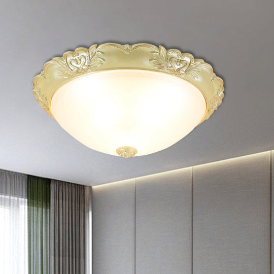 Beige Retro Flush Mount Light Fixture With Cream Glass Dome - Available In 3 Sizes