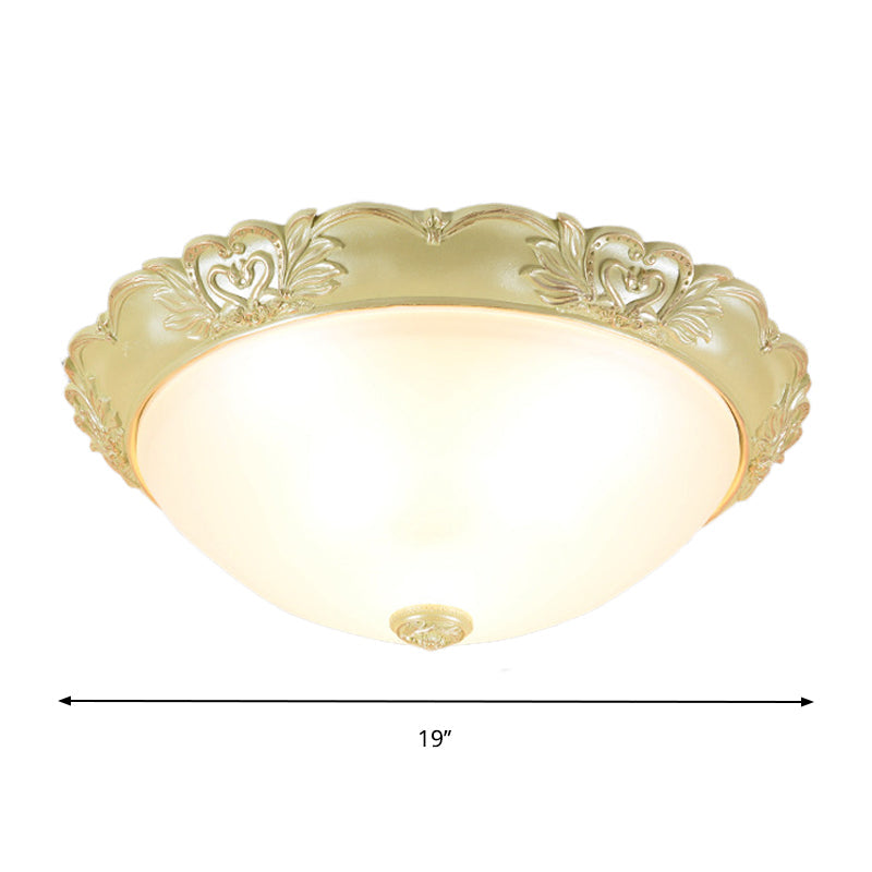 Beige Retro Flush Mount Light Fixture With Cream Glass Dome - Available In 3 Sizes