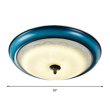 Retro Style Blue Glass Led Flushmount Light For Bedroom 16’/20’ Wide