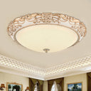 Vintage Gold Led Flush Mount Light With Domed Opaque Glass Shade - 14’/16’/20’ Width