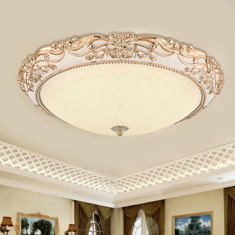 Vintage Gold Led Flush Mount Light With Domed Opaque Glass Shade - 14’/16’/20’ Width