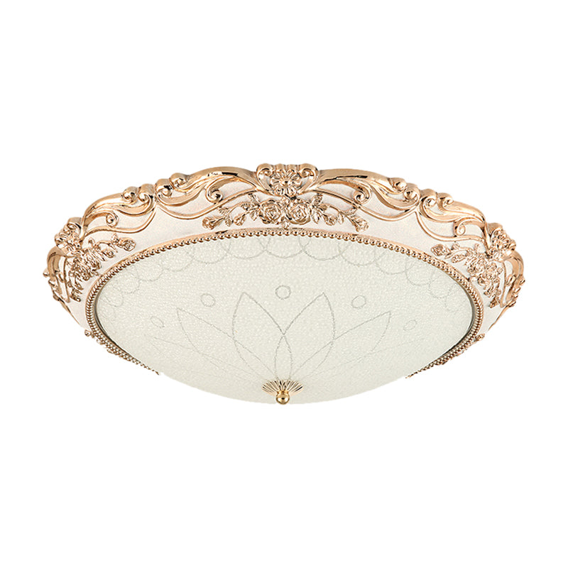 Vintage Gold Led Flush Mount Light With Domed Opaque Glass Shade - 14’/16’/20’ Width