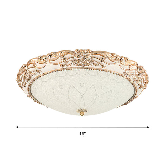 Vintage Gold Led Flush Mount Light With Domed Opaque Glass Shade - 14’/16’/20’ Width
