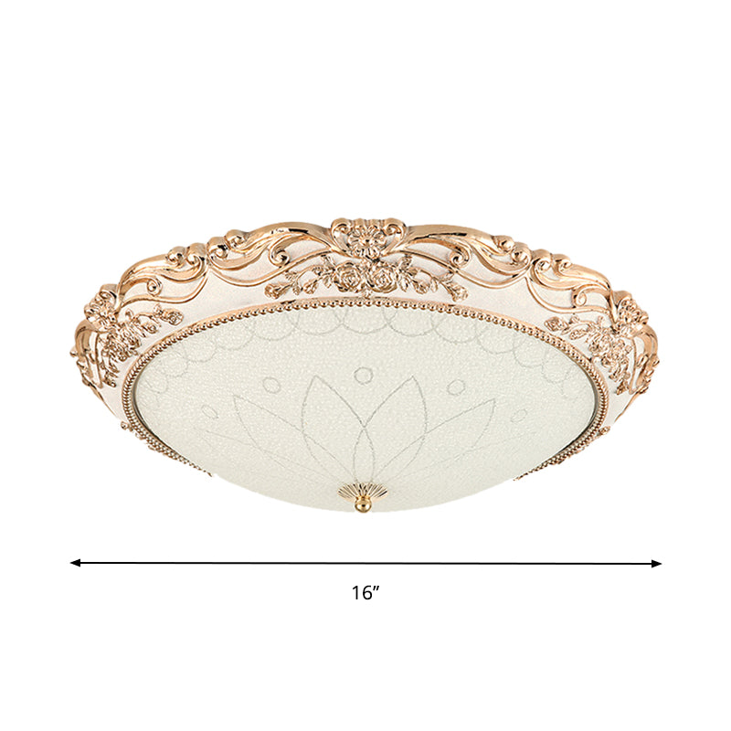 Vintage Gold Led Flush Mount Light With Domed Opaque Glass Shade - 14/16/20 Width Warm/White Living