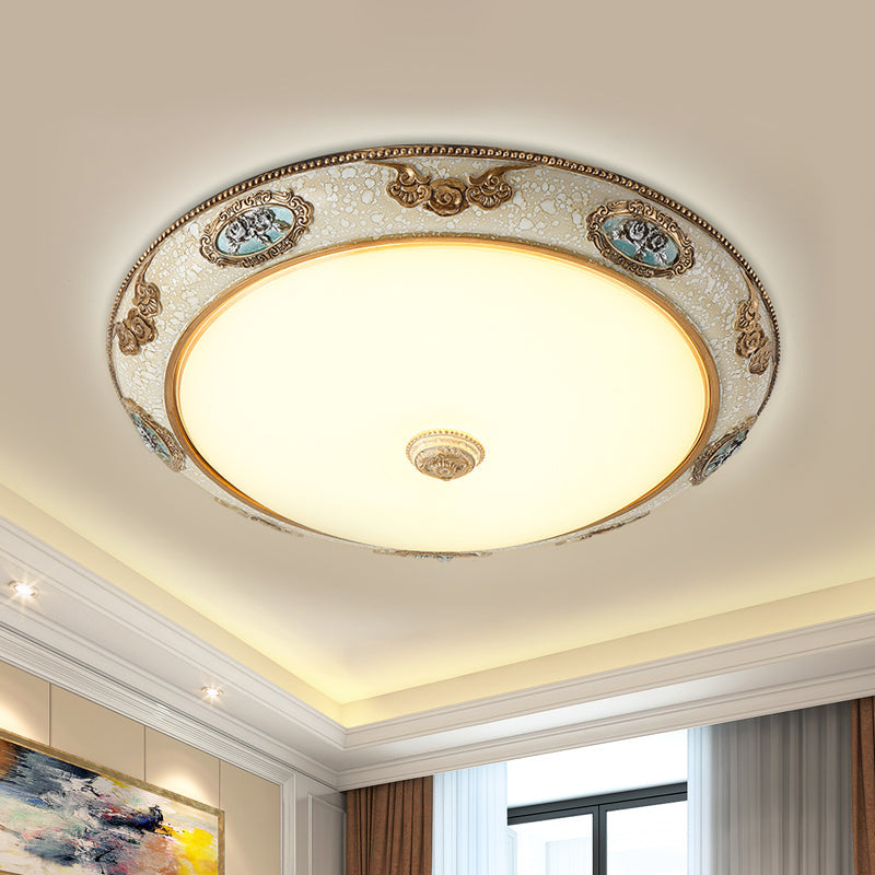 Retro Style Dome Opal Glass Flush Mount Led Bedroom Ceiling Light Fixture - Gold Finish Warm/White