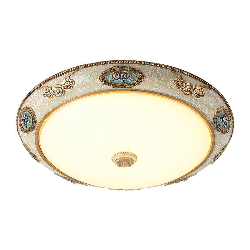 Retro Style Dome Opal Glass Flush Mount Led Bedroom Ceiling Light Fixture - Gold Finish Warm/White
