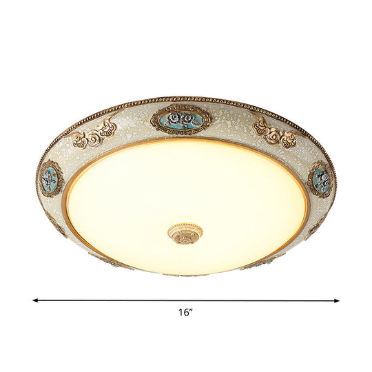 Retro Style Dome Opal Glass Flush Mount Led Bedroom Ceiling Light Fixture - Gold Finish Warm/White