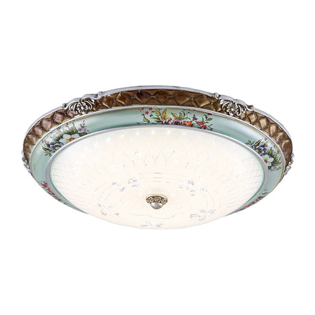 Traditional Style Blue-Brown Led Flush Mount Light Fixture With Cream Glass Domed Design -