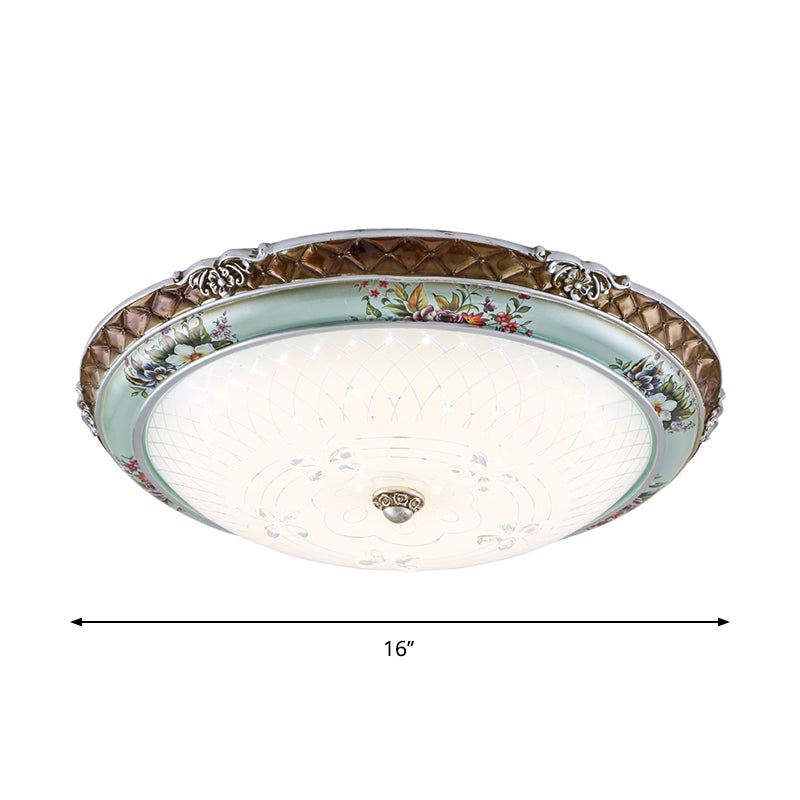 Traditional Style Blue - Brown Led Flush Mount Light Fixture With Cream Glass Domed Design -