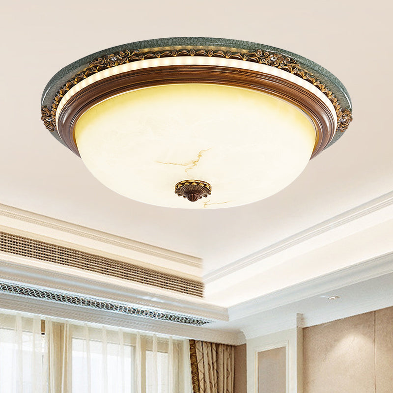 Vintage Style Opaline Glass Led Dome Flush Mount Ceiling Light In Brown - 14/16/20 Width / 14
