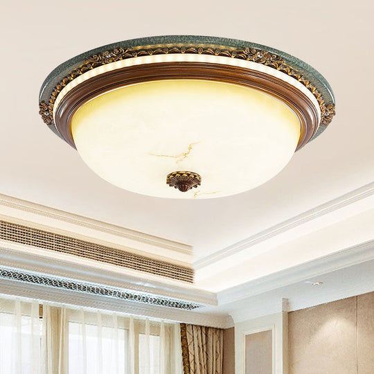 Vintage Style Opaline Glass Led Dome Flush Mount Ceiling Light In Brown - 14/16/20 Width / 14