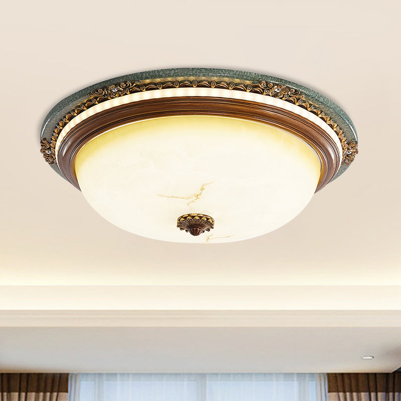 Vintage Style Opaline Glass Led Dome Flush Mount Ceiling Light In Brown - 14/16/20 Width