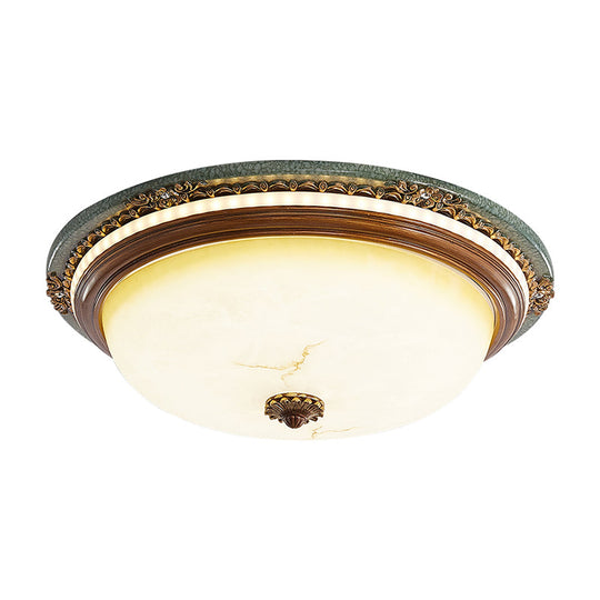 Vintage Style Opaline Glass Led Dome Flush Mount Ceiling Light In Brown - 14/16/20 Width