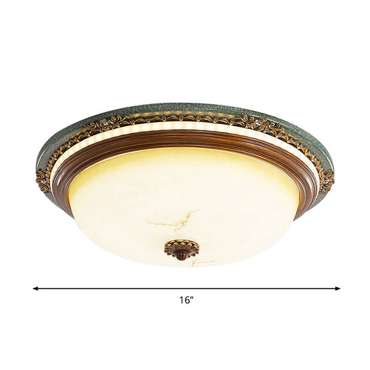Vintage Style Opaline Glass Led Dome Flush Mount Ceiling Light In Brown - 14’/16’/20’ Width
