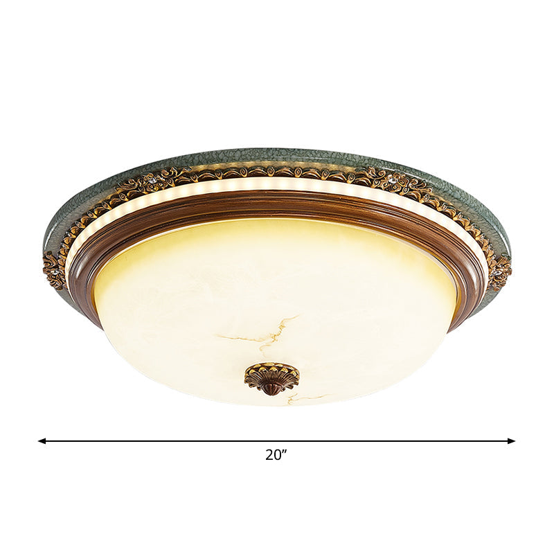 Vintage Style Opaline Glass Led Dome Flush Mount Ceiling Light In Brown - 14/16/20 Width