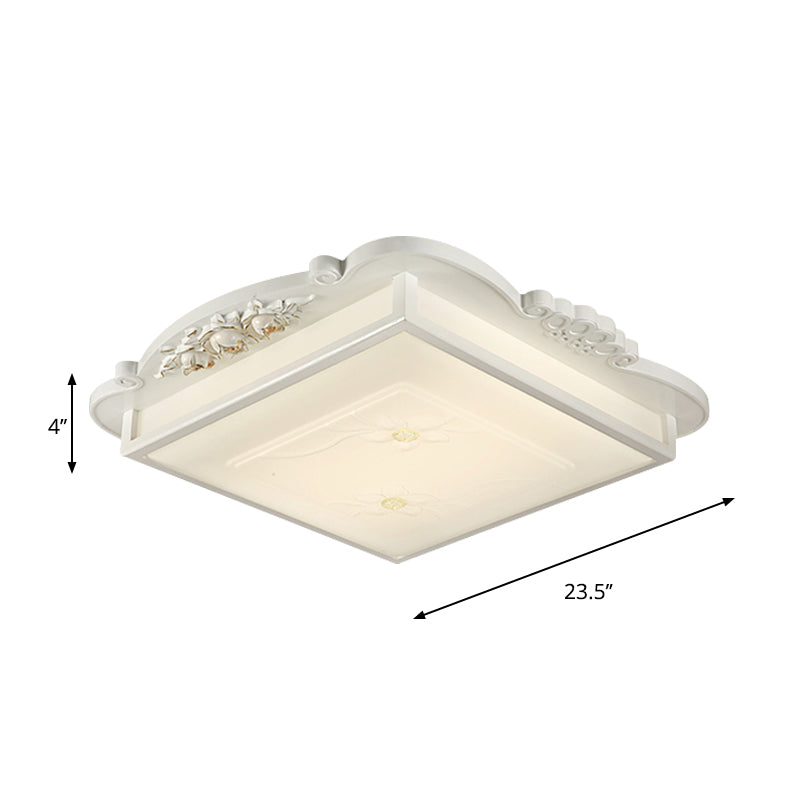 Vintage Led Square Flush Mount Light With Opaline White Glass - Perfect For Living Room