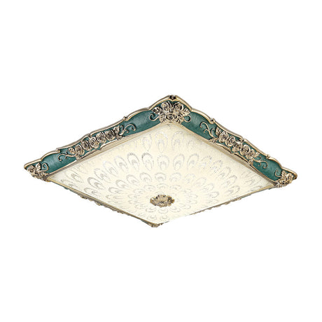 Antique Opaque Glass Led Square Flush Mount Light - Pink/Green Bedroom Ceiling Lamp