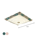Antique Opaque Glass Led Square Flush Mount Light - Pink/Green Bedroom Ceiling Lamp