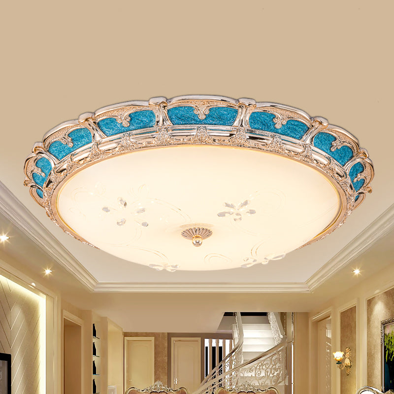 Opal Glass Domed Flush Light Fixture Countryside Led Bedroom Mounted Lamp 13’/16’/19.5’ In