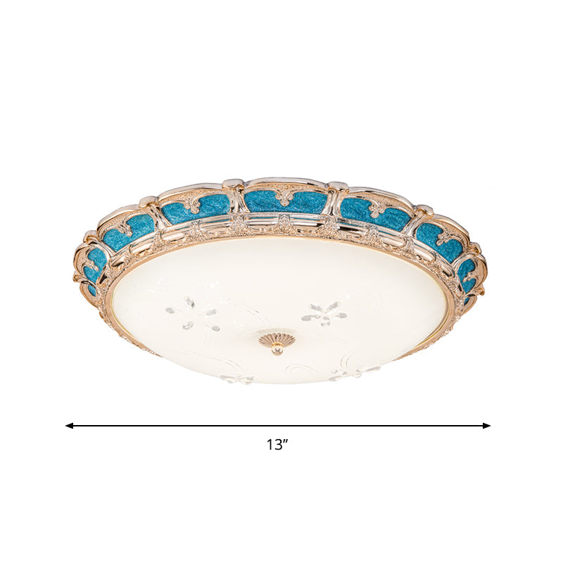 Opal Glass Domed Flush Light Fixture Countryside Led Bedroom Mounted Lamp 13/16/19.5 In Blue With