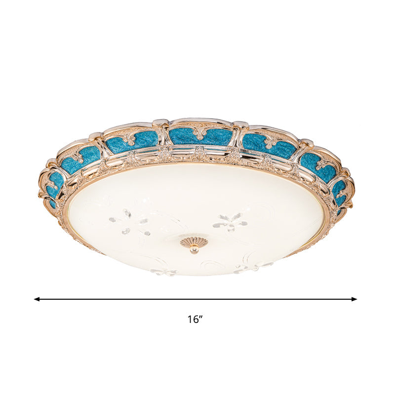 Opal Glass Domed Flush Light Fixture Countryside Led Bedroom Mounted Lamp 13/16/19.5 In Blue With