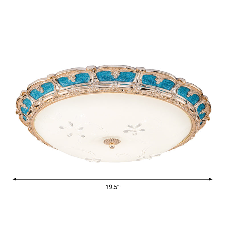 Opal Glass Domed Flush Light Fixture Countryside Led Bedroom Mounted Lamp 13/16/19.5 In Blue With