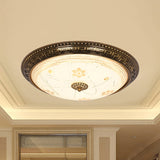 Antiqued Bowl Shade Glass Flush Mount Lamp In Gold With Led 12.5/15/19 Width And Warm/White Light /