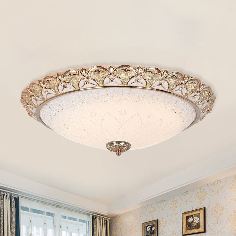 Farmhouse Dome Flush Light Fixture - Cream Glass Led Mount Ceiling Lamp In Gold (14’/16’/20’)