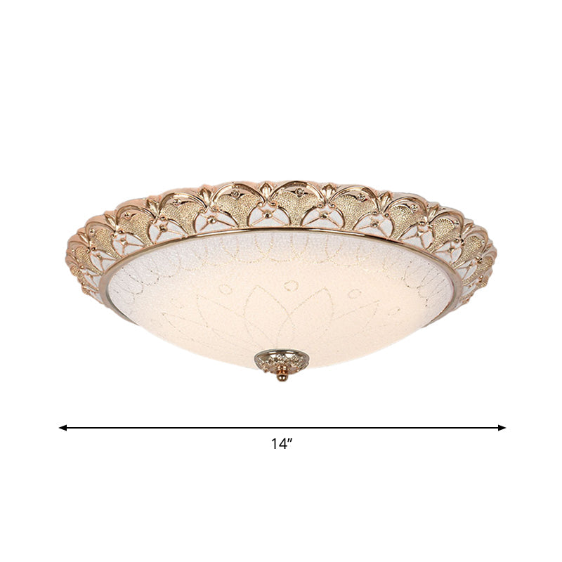 Farmhouse Dome Flush Light Fixture - Cream Glass Led Mount Ceiling Lamp In Gold (14/16/20)