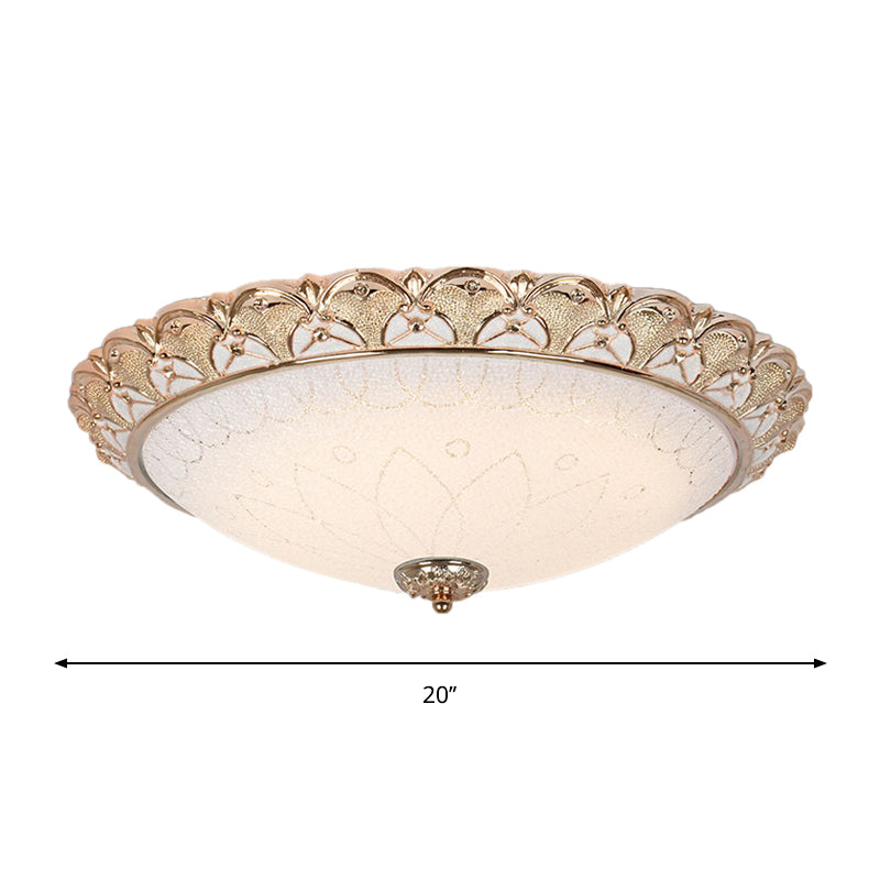 Farmhouse Dome Flush Light Fixture - Cream Glass Led Mount Ceiling Lamp In Gold (14’/16’/20’)
