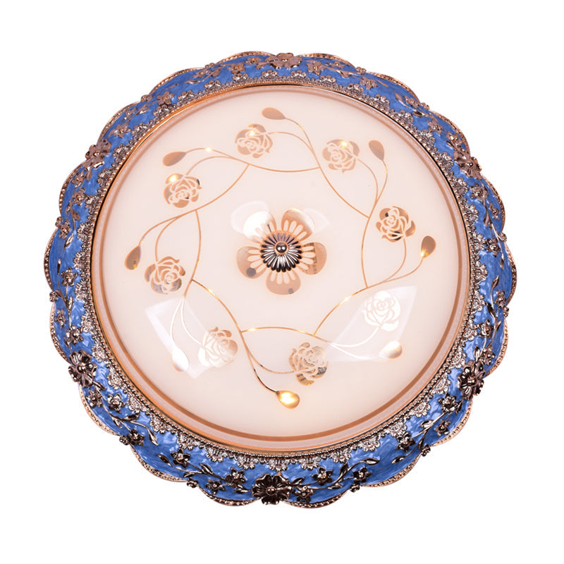 Modern Led Ceiling Mount Fixture With Blue Finish And Textured Glass - Warm/White Light 14/16/20