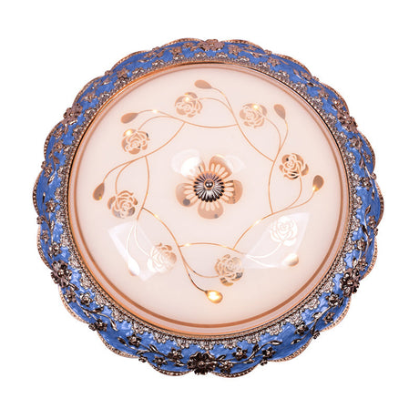 Modern Led Ceiling Mount Fixture With Blue Finish And Textured Glass - Warm/White Light