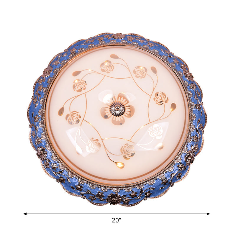 Modern Led Ceiling Mount Fixture With Blue Finish And Textured Glass - Warm/White Light