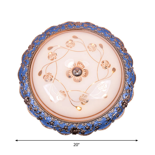 Modern Led Ceiling Mount Fixture With Blue Finish And Textured Glass - Warm/White Light 14/16/20