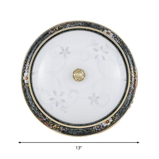 Veined Glass Led Flushmount With Bowl Shade In Black And Gold: Traditional Bedroom Lighting 3 Sizes