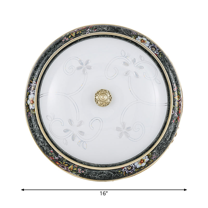 Veined Glass Led Flushmount With Bowl Shade In Black And Gold: Traditional Bedroom Lighting 3 Sizes