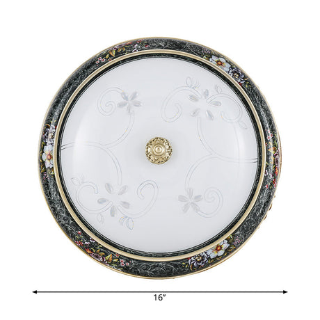 Veined Glass Led Flushmount With Bowl Shade In Black And Gold: Traditional Bedroom Lighting 3 Sizes