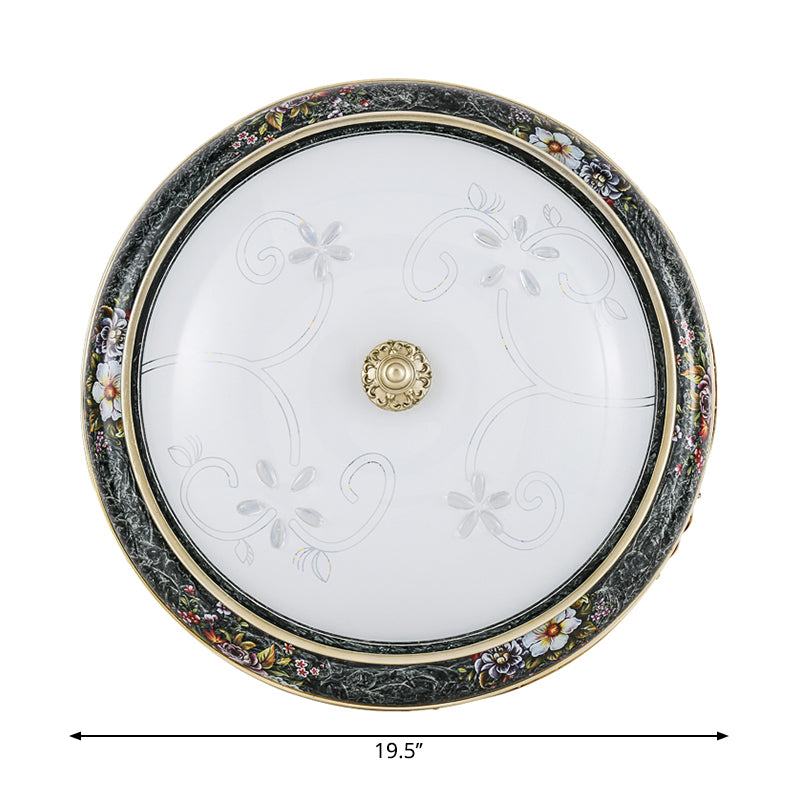 Veined Glass Led Flushmount With Bowl Shade In Black And Gold: Traditional Bedroom Lighting 3 Sizes