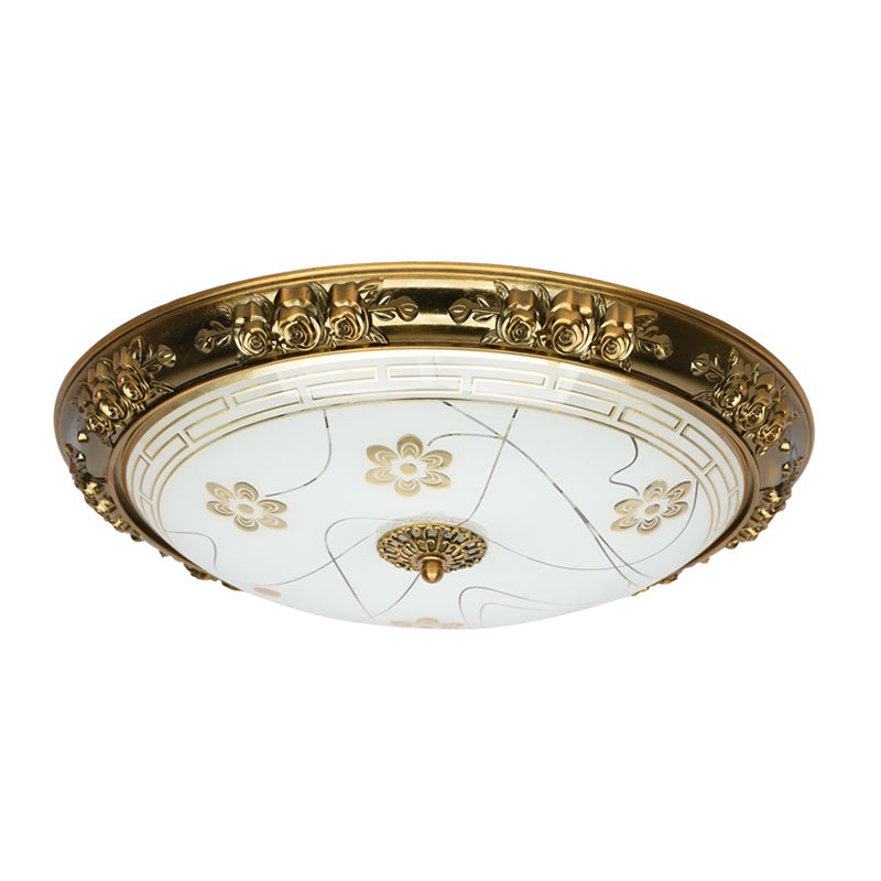 Farmhouse Textured Glass Bowl Flushmount - Led Bedroom Flush Mount Lighting In Gold With Warm/White