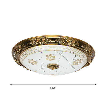 Farmhouse Textured Glass Bowl Flushmount - Led Bedroom Flush Mount Lighting In Gold With Warm/White