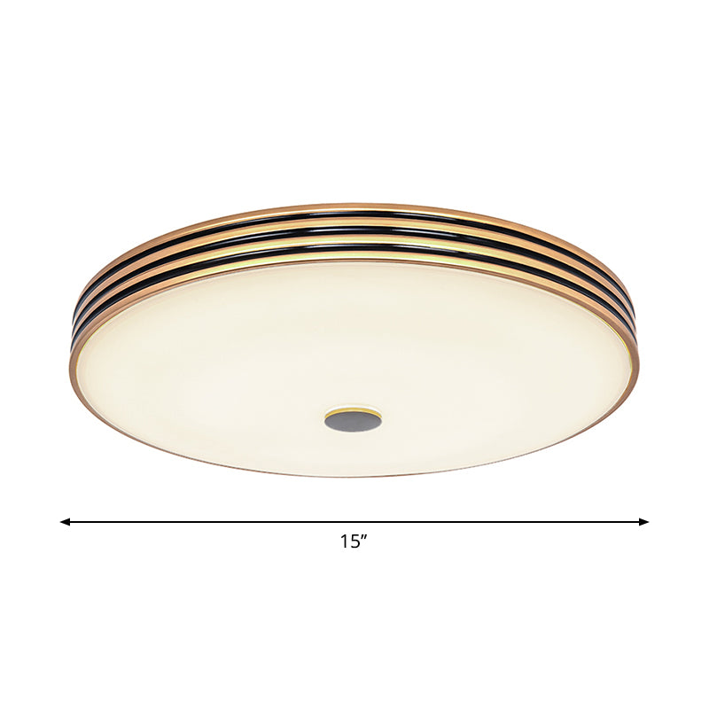 Gold Flush Traditional Led Bedroom Lamp - Cream Glass Drum Ceiling