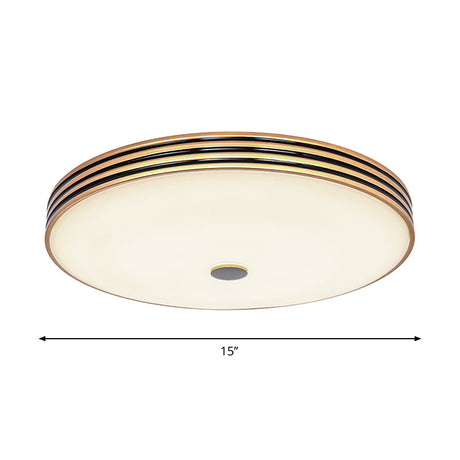 Gold Flush Traditional Led Bedroom Lamp - Cream Glass Drum Ceiling