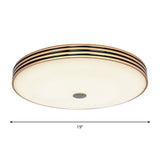 Gold Flush Traditional Led Bedroom Lamp - Cream Glass Drum Ceiling