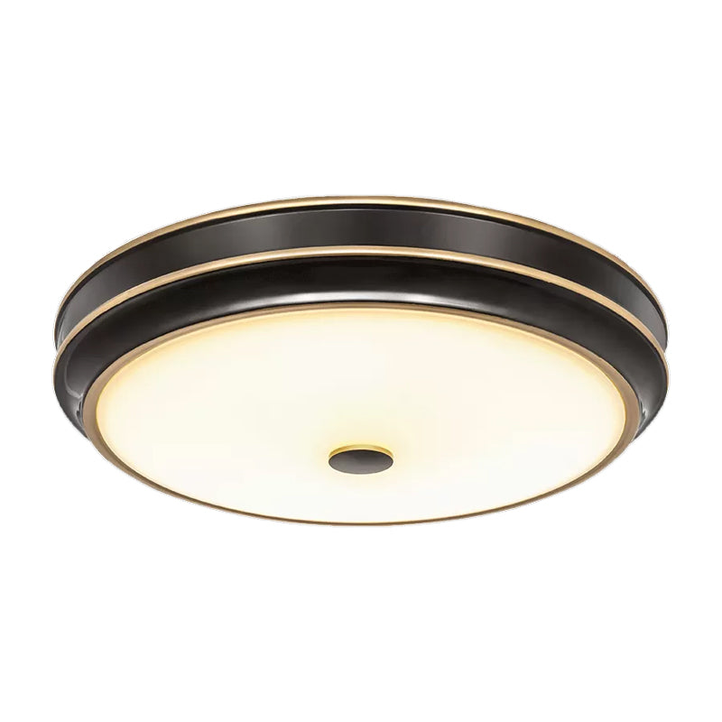 Opal Glass Black Flush Mount Led Ceiling Light - Countryside Style 12/14/18.5 Diameter