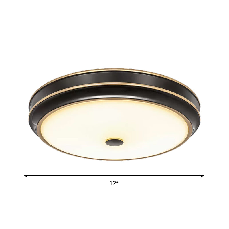 Opal Glass Black Flush Mount Led Ceiling Light - Countryside Style 12/14/18.5 Diameter