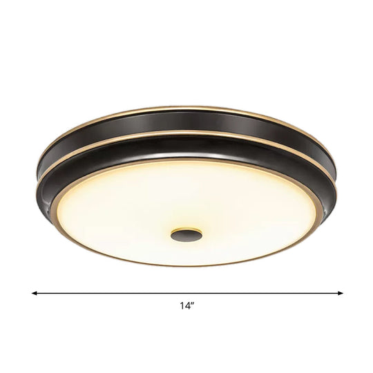 Opal Glass Black Flush Mount Led Ceiling Light - Countryside Style 12/14/18.5 Diameter